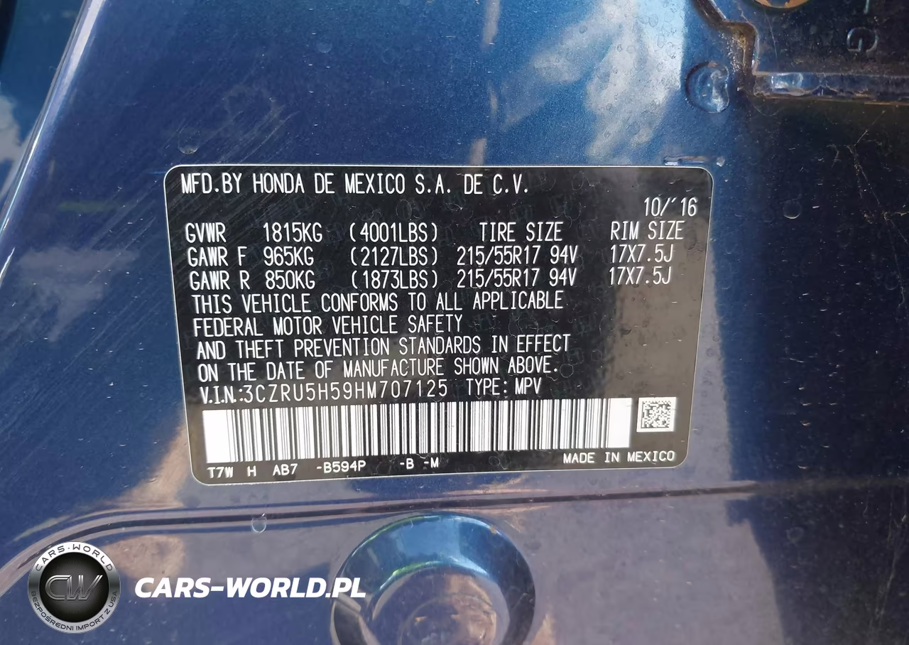 2017 Honda Hr-V Ex VIN:3CZRU5H59HM707125 - 9