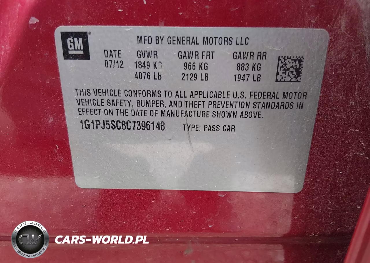 2012 Chevrolet Cruze Eco VIN:1G1PJ5SC8C7396148 - 9