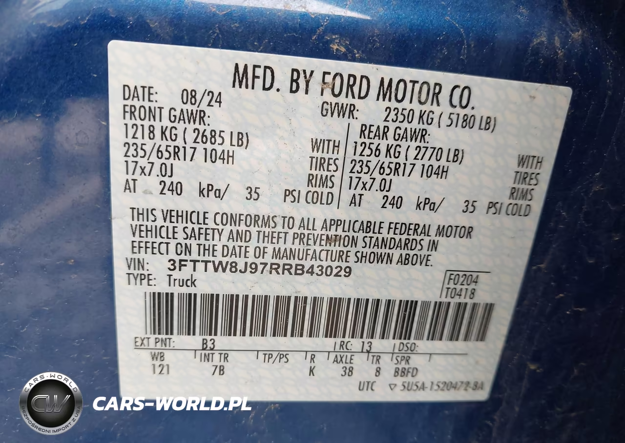 2024 Ford Maverick Xlt VIN:3FTTW8J97RRB43029 - 9