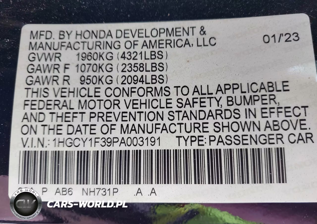 2023 Honda Accord Ex VIN:1HGCY1F39PA003191 - 9