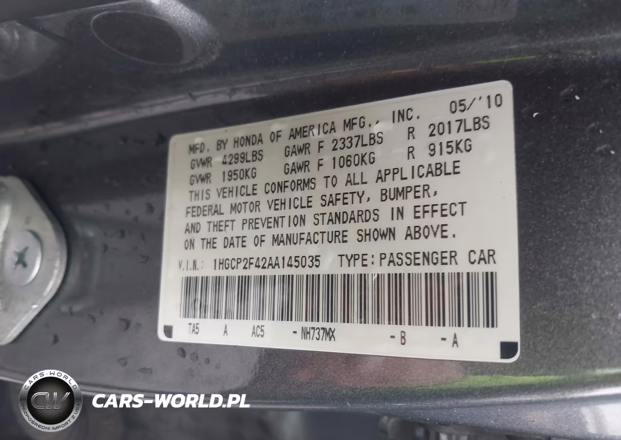 2010 Honda Accord 2.4 Lx-P VIN:1HGCP2F42AA145035 - 9