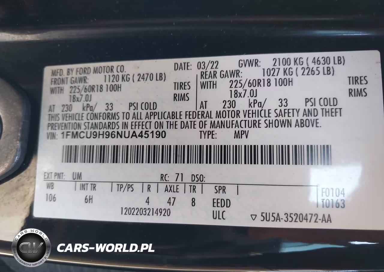 2022 Ford Escape Sel VIN:1FMCU9H96NUA45190 - 9