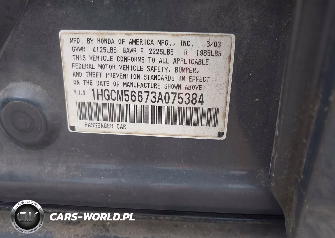 2003 Honda Accord 2.4 Ex VIN:1HGCM56673A075384 - 9