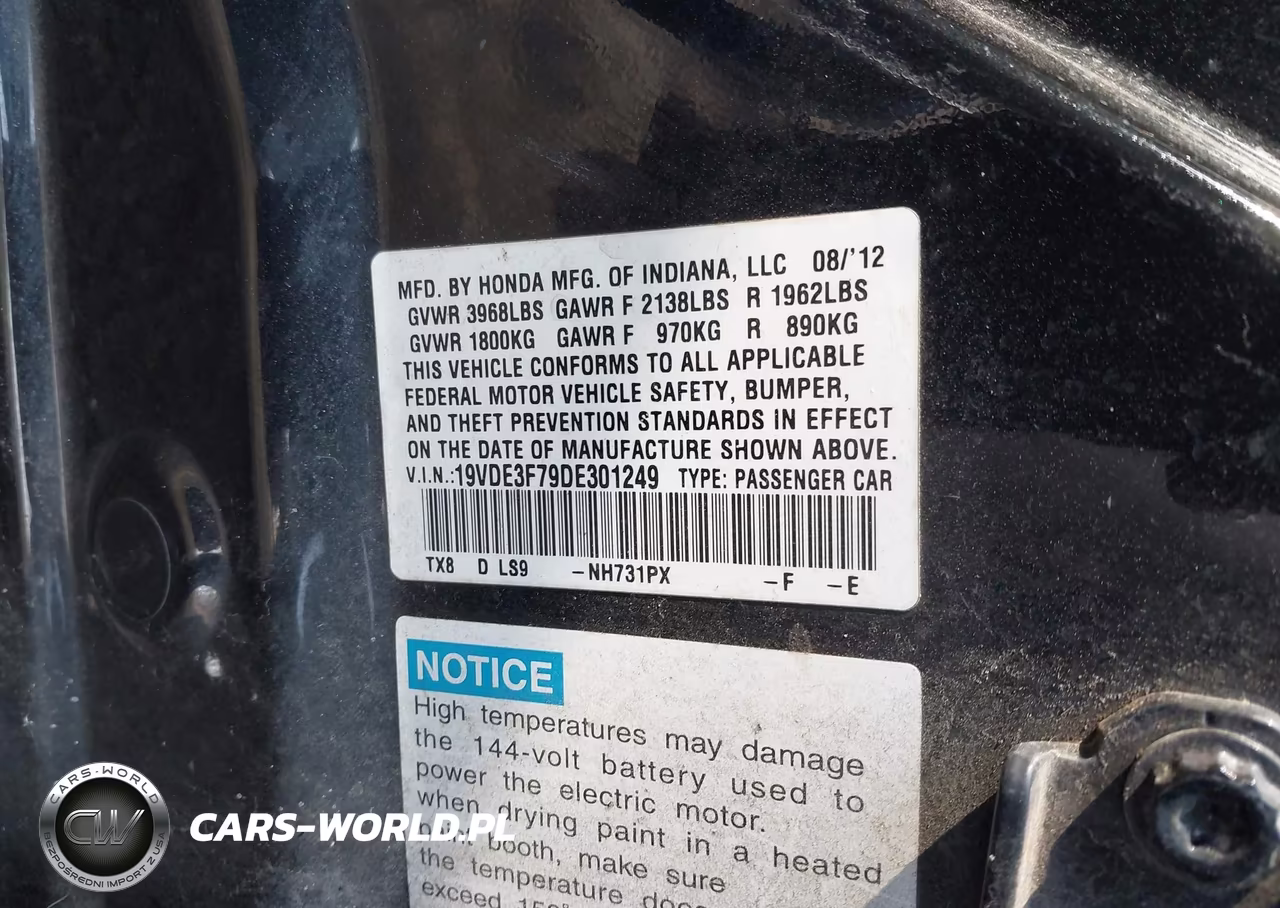 2013 Acura Ilx Hybrid 1.5L VIN:19VDE3F79DE301249 - 9