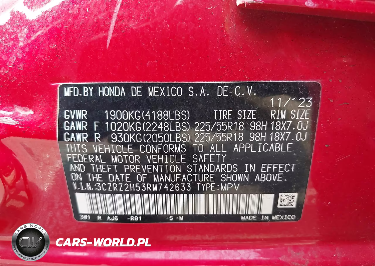 2024 Honda Hr-V Awd Sport-Awd Sport W-O Bsi VIN:3CZRZ2H53RM742633 - 9
