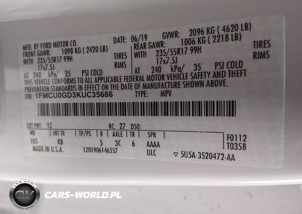 2019 Ford Escape Se VIN:1FMCU0GD3KUC35686 - 9