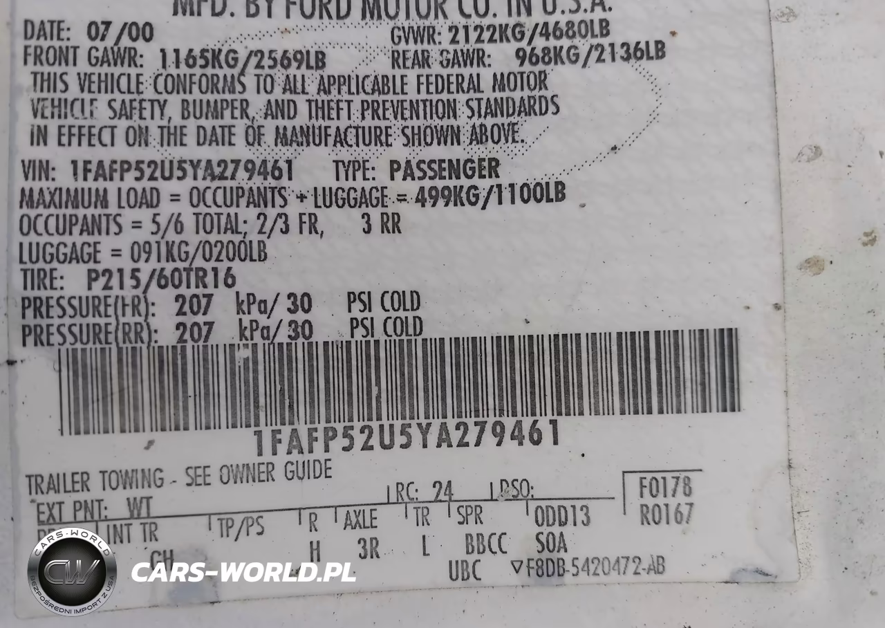 2000 Ford Taurus Lx VIN:1FAFP52U5YA279461 - 9