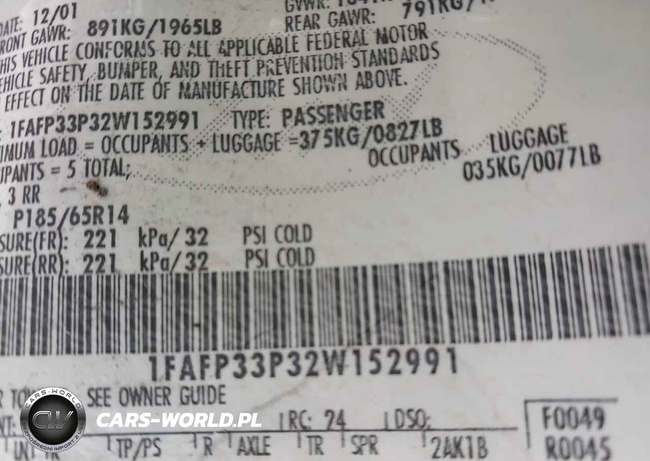 2002 Ford Focus Lx VIN:1FAFP33P32W152991 - 9