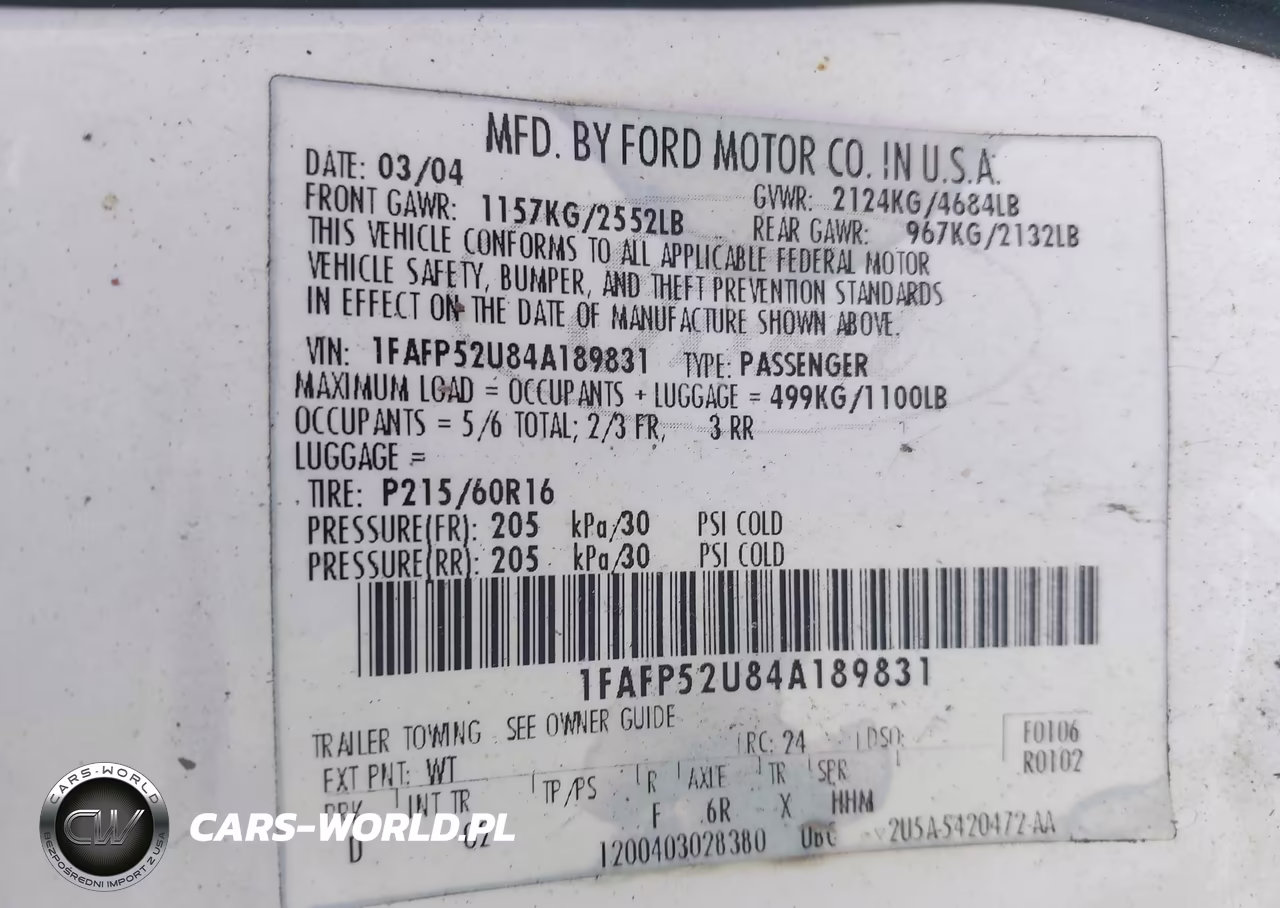 2004 Ford Taurus Lx VIN:1FAFP52U84A189831 - 9