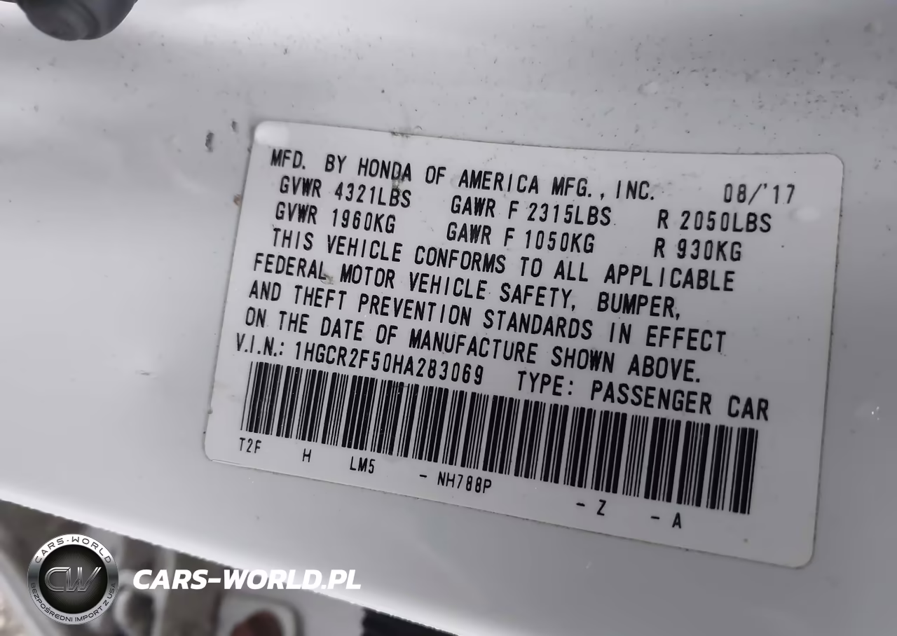 2017 Honda Accord Sport VIN:1HGCR2F50HA283069 - 9