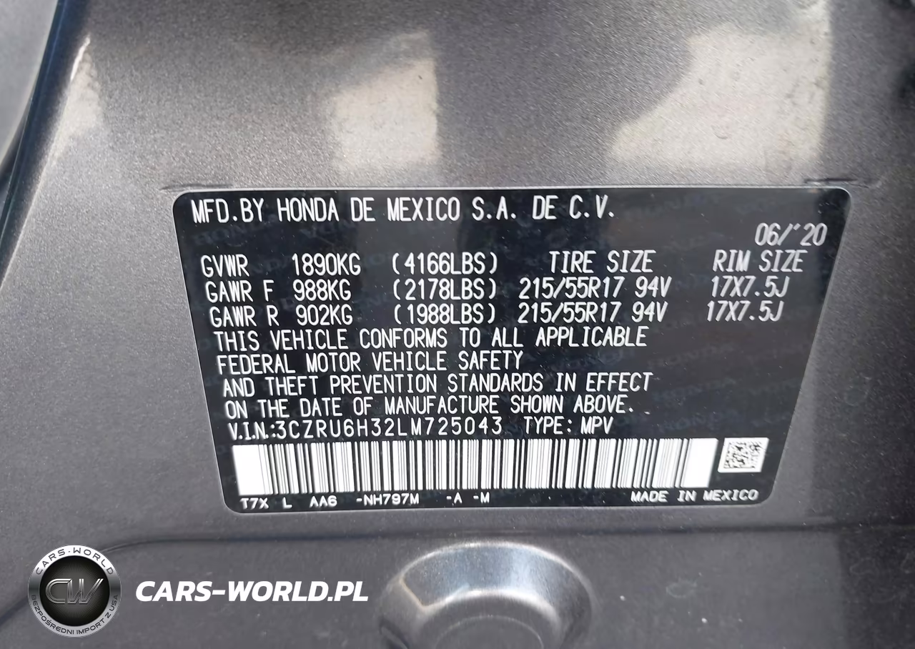 2020 Honda Hr-V Awd Lx VIN:3CZRU6H32LM725043 - 9