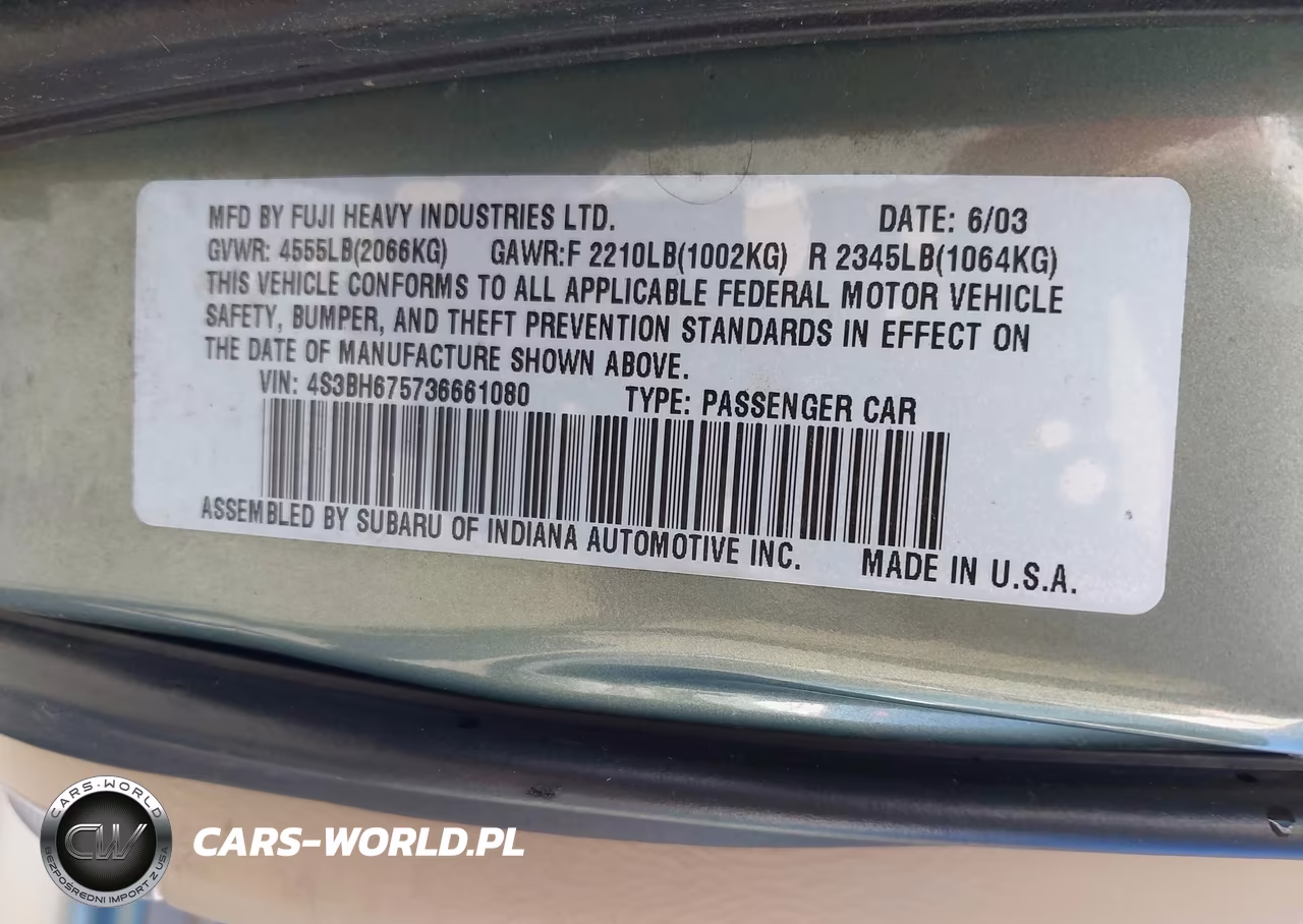 2003 Subaru Outback VIN:4S3BH675736661080 - 9