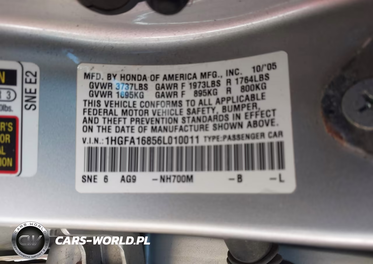 2006 Honda Civic Ex VIN:1HGFA16856L010011 - 9