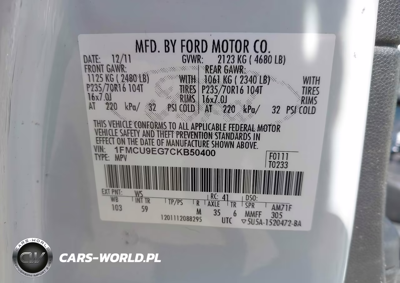 2012 Ford Escape Limited VIN:1FMCU9EG7CKB50400 - 9