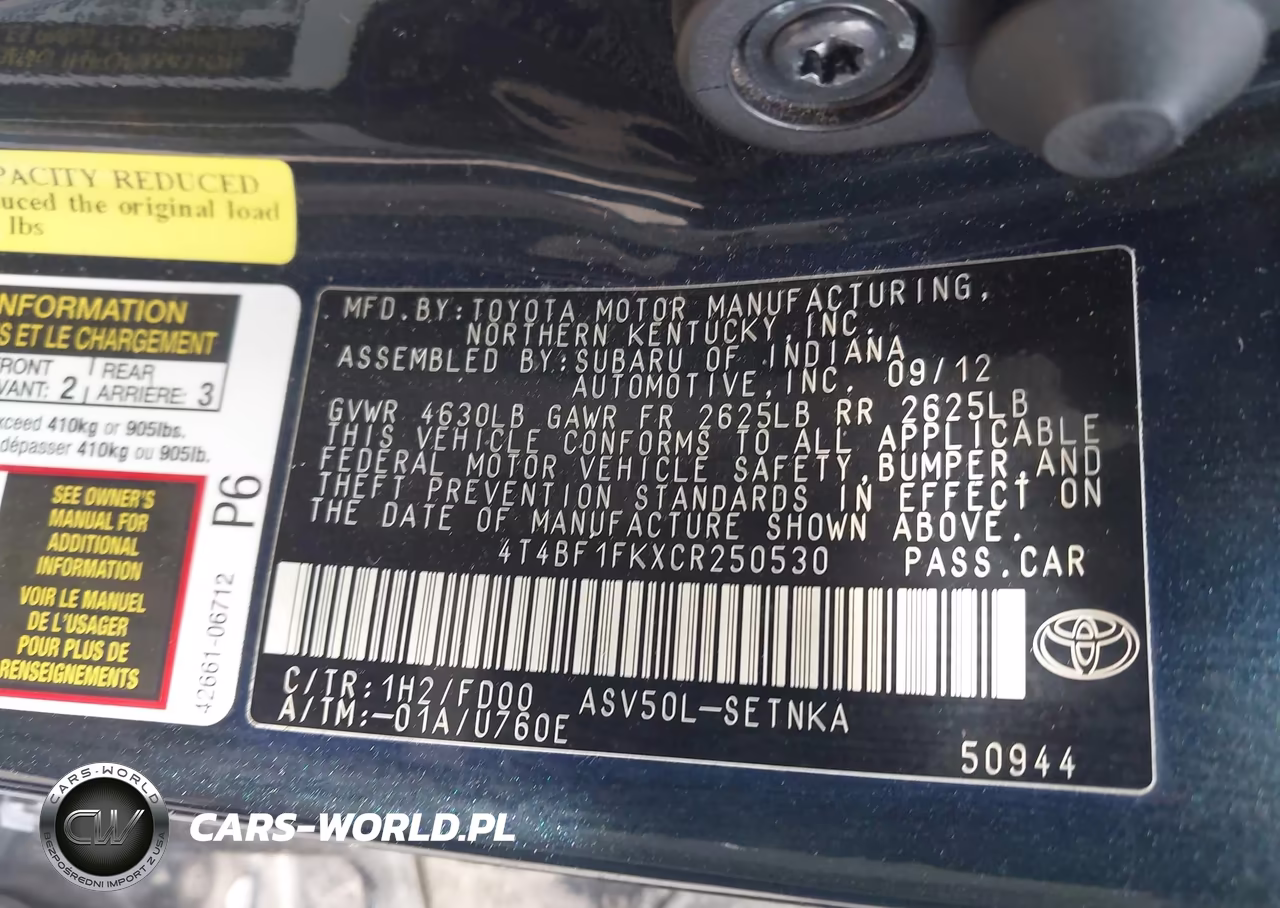 2012 Toyota Camry Le VIN:4T4BF1FKXCR250530 - 9