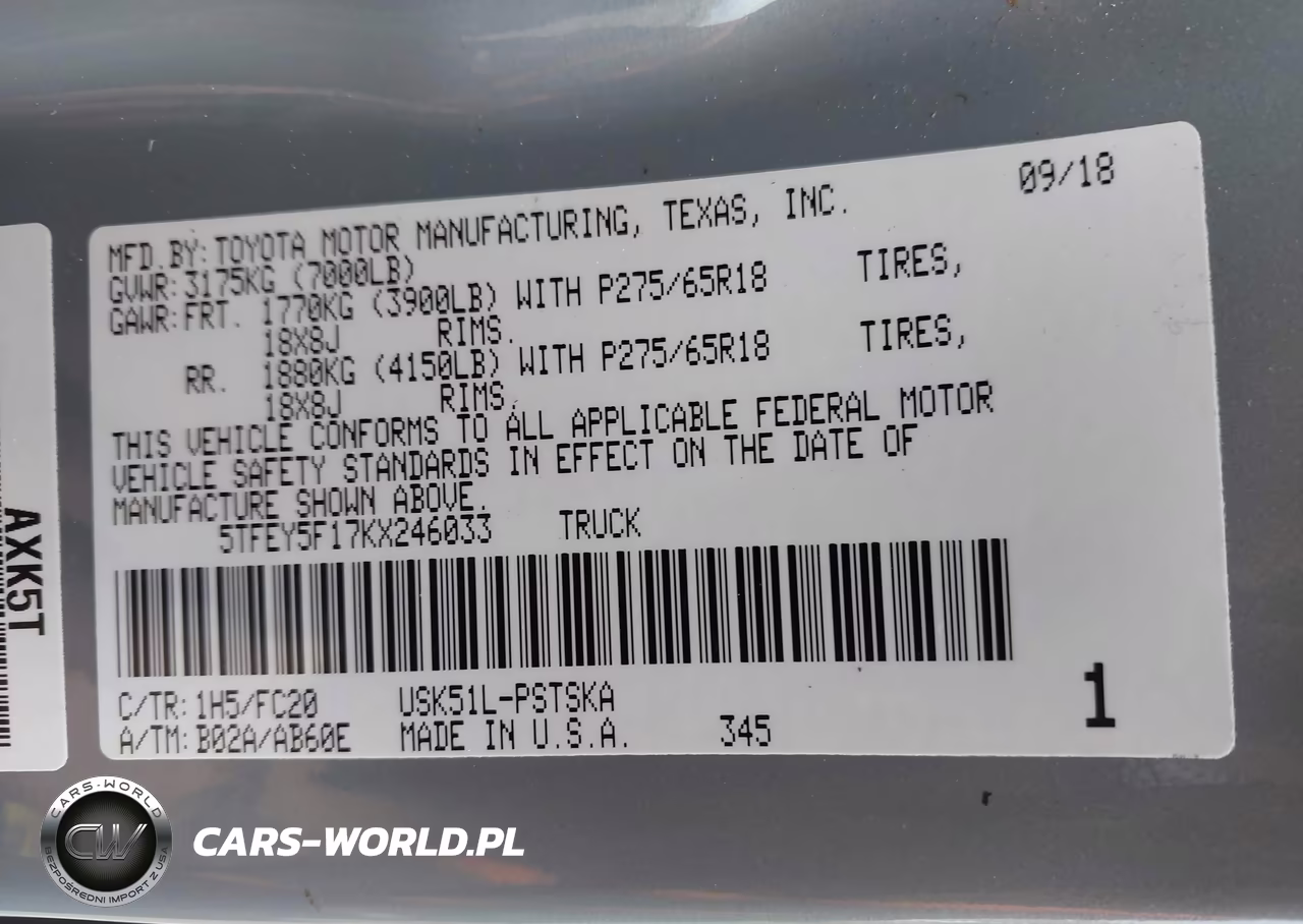 2019 Toyota Tundra Sr5 5.7L V8 VIN:5TFEY5F17KX246033 - 9