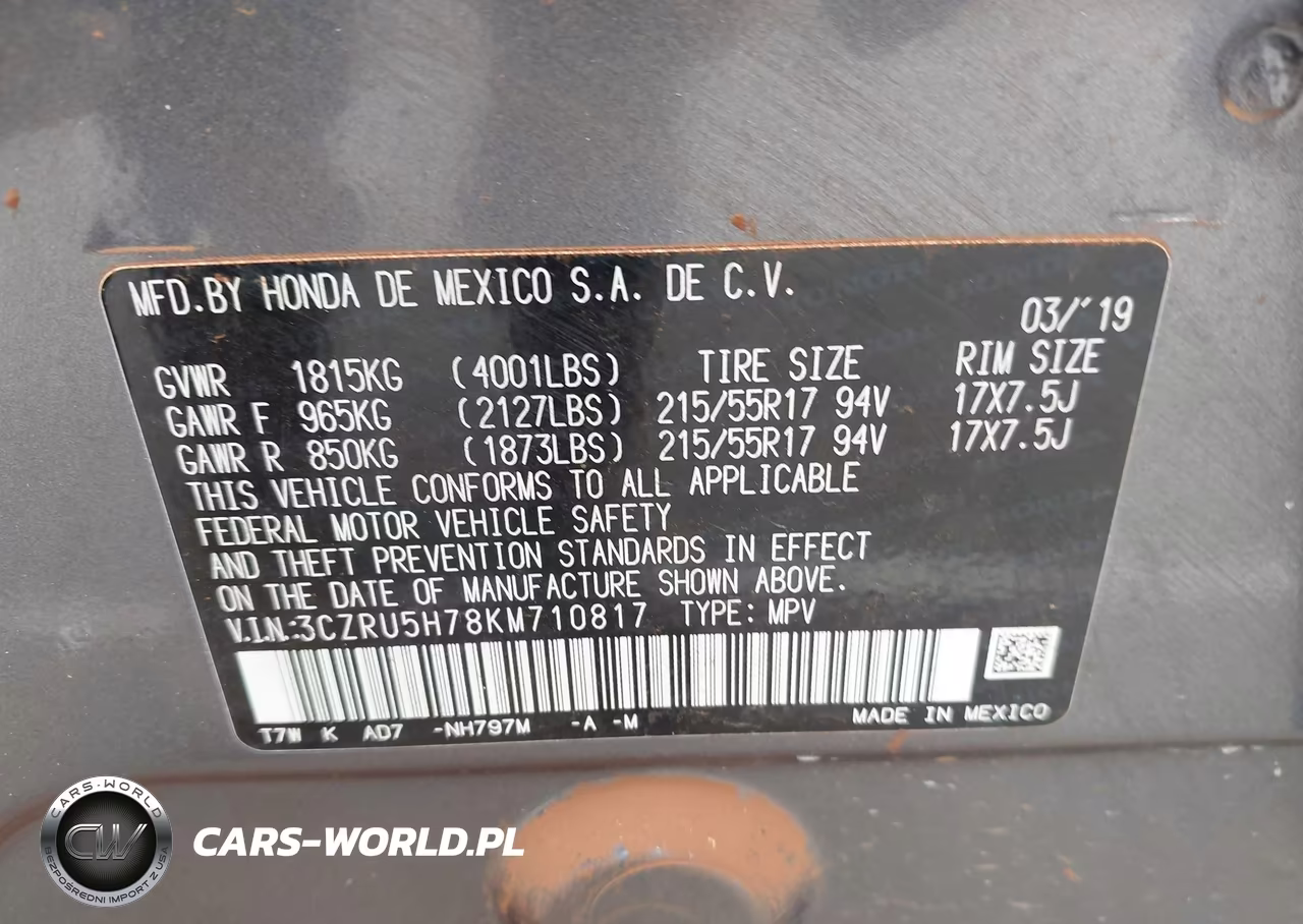 2019 Honda Hr-V Ex-L VIN:3CZRU5H78KM710817 - 9