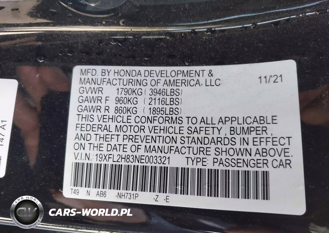 2022 Honda Civic Sport VIN:19XFL2H83NE003321 - 9
