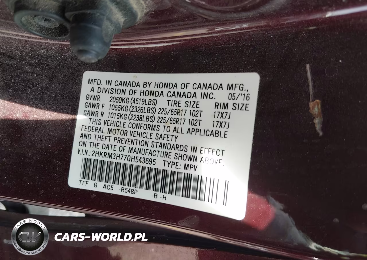 2016 Honda Cr-V Ex-L VIN:2HKRM3H77GH543695 - 9