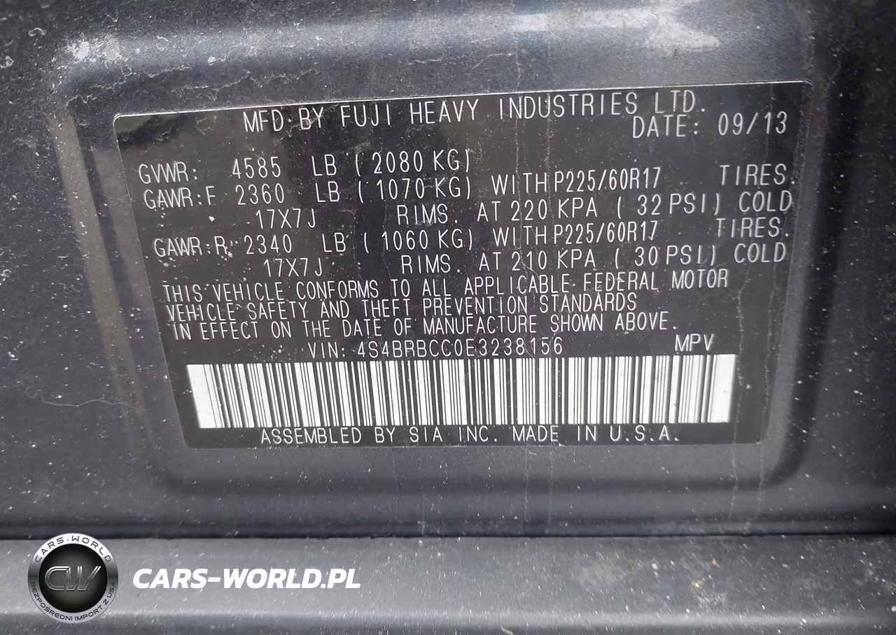 2014 Subaru Outback 2.5I Premium VIN:4S4BRBCC0E3238156 - 9