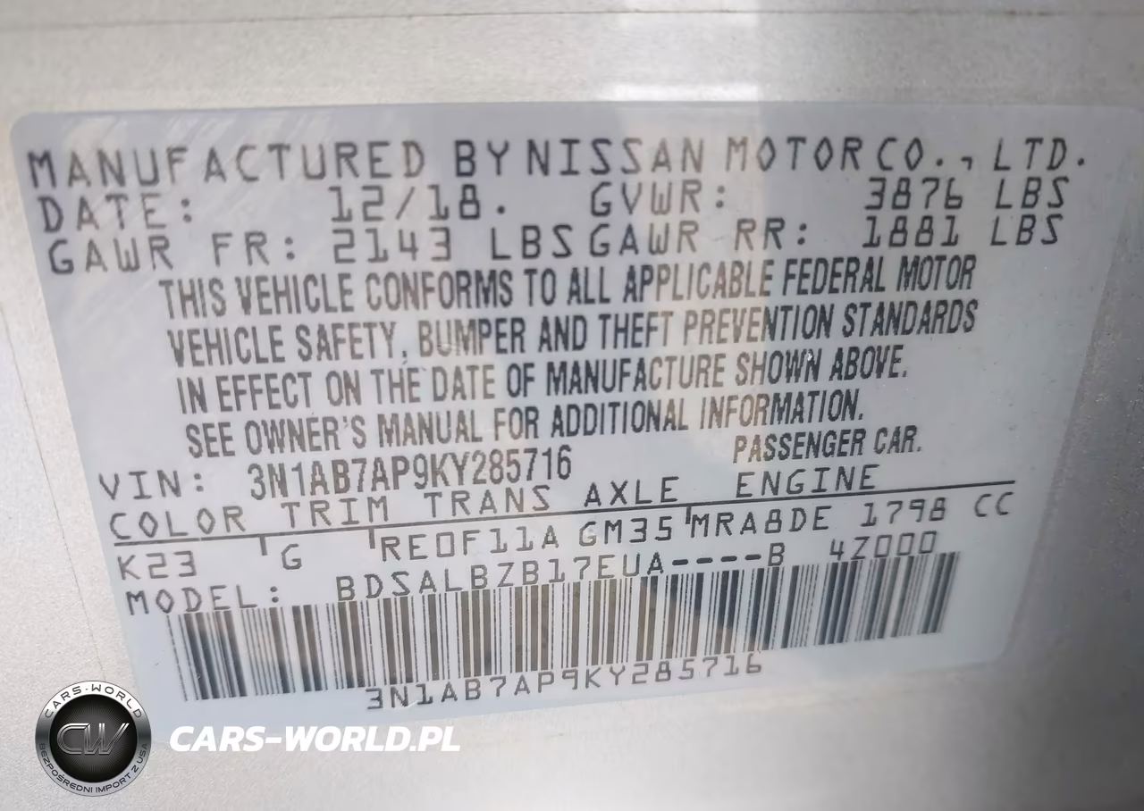 2019 Nissan Sentra S VIN:3N1AB7AP9KY285716 - 9