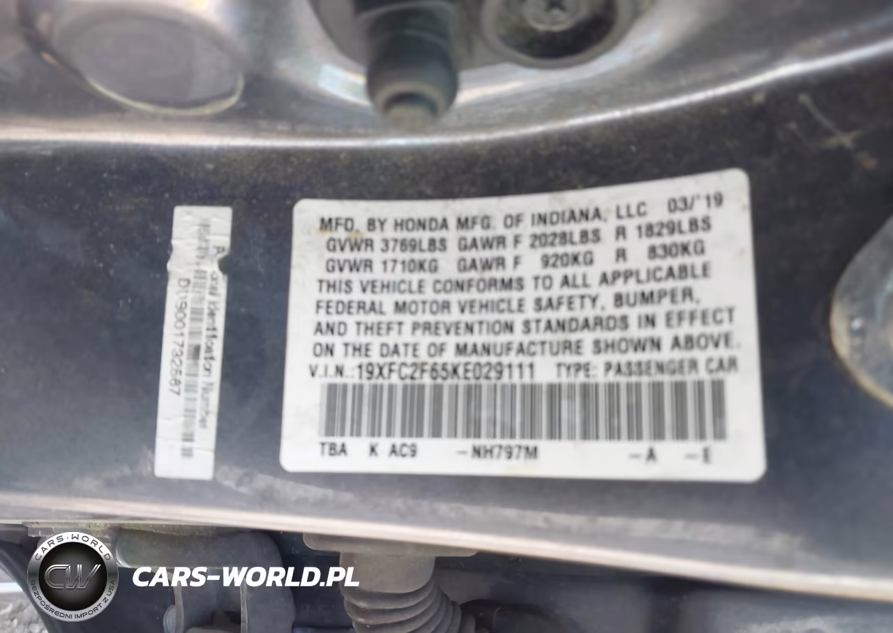 2019 Honda Civic Lx VIN:19XFC2F65KE029111 - 9