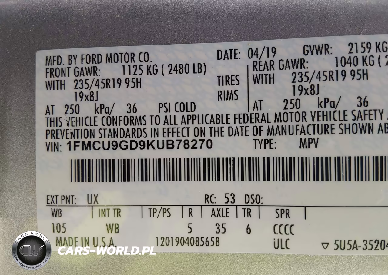 2019 Ford Escape Se VIN:1FMCU9GD9KUB78270 - 9