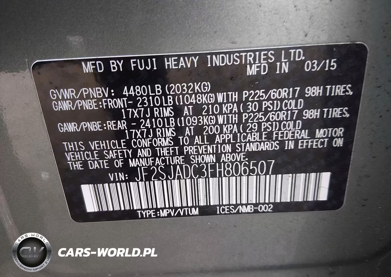2015 Subaru Forester 2.5I Premium VIN:JF2SJADC3FH806507 - 9