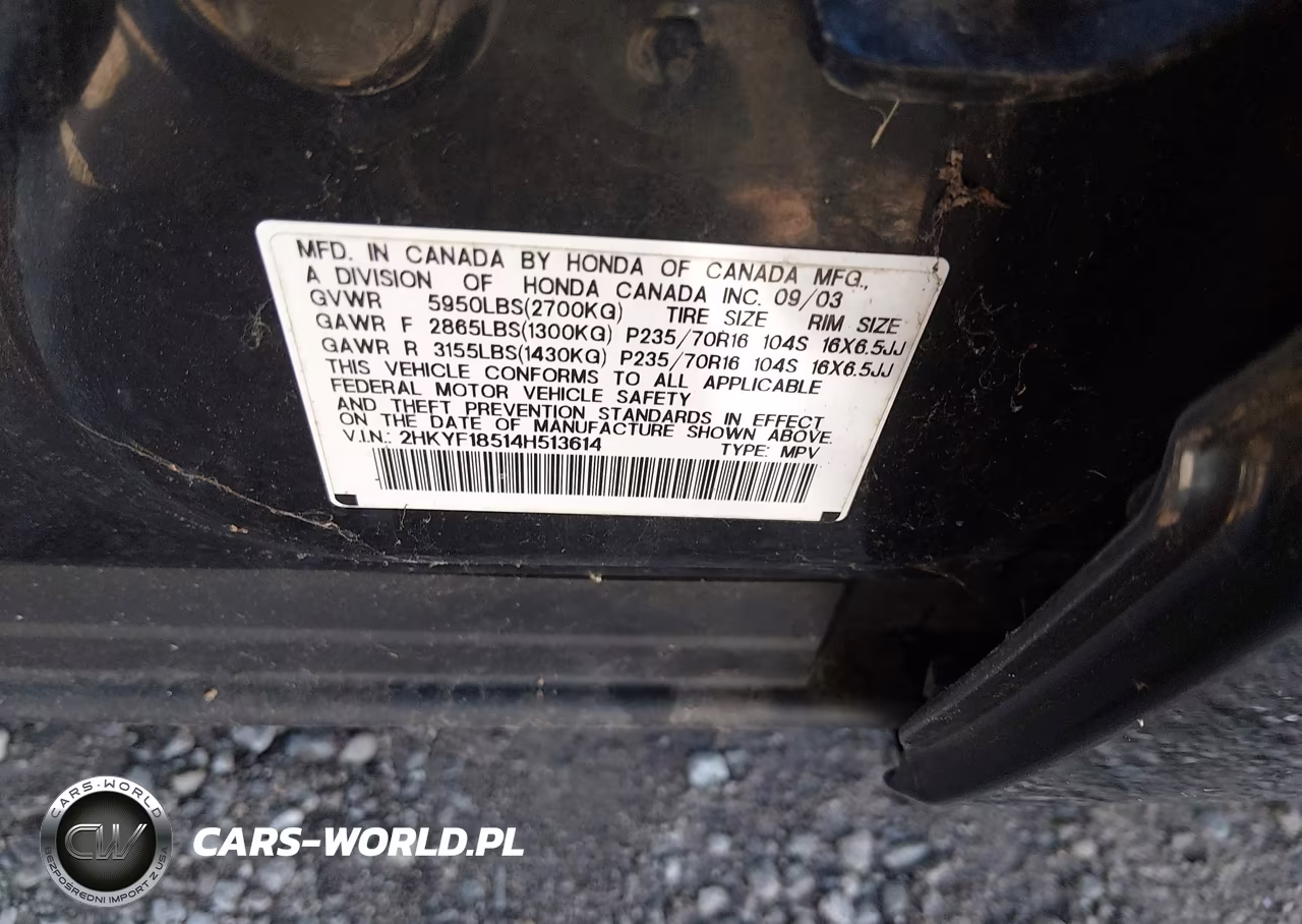 2004 Honda Pilot Ex-L VIN:2HKYF18514H513614 - 9
