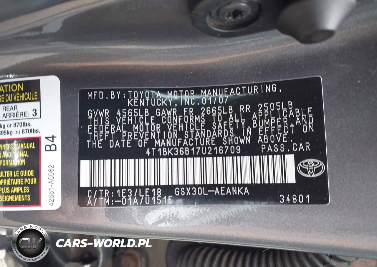 2007 Toyota Avalon Xl VIN:4T1BK36B17U216709 - 9