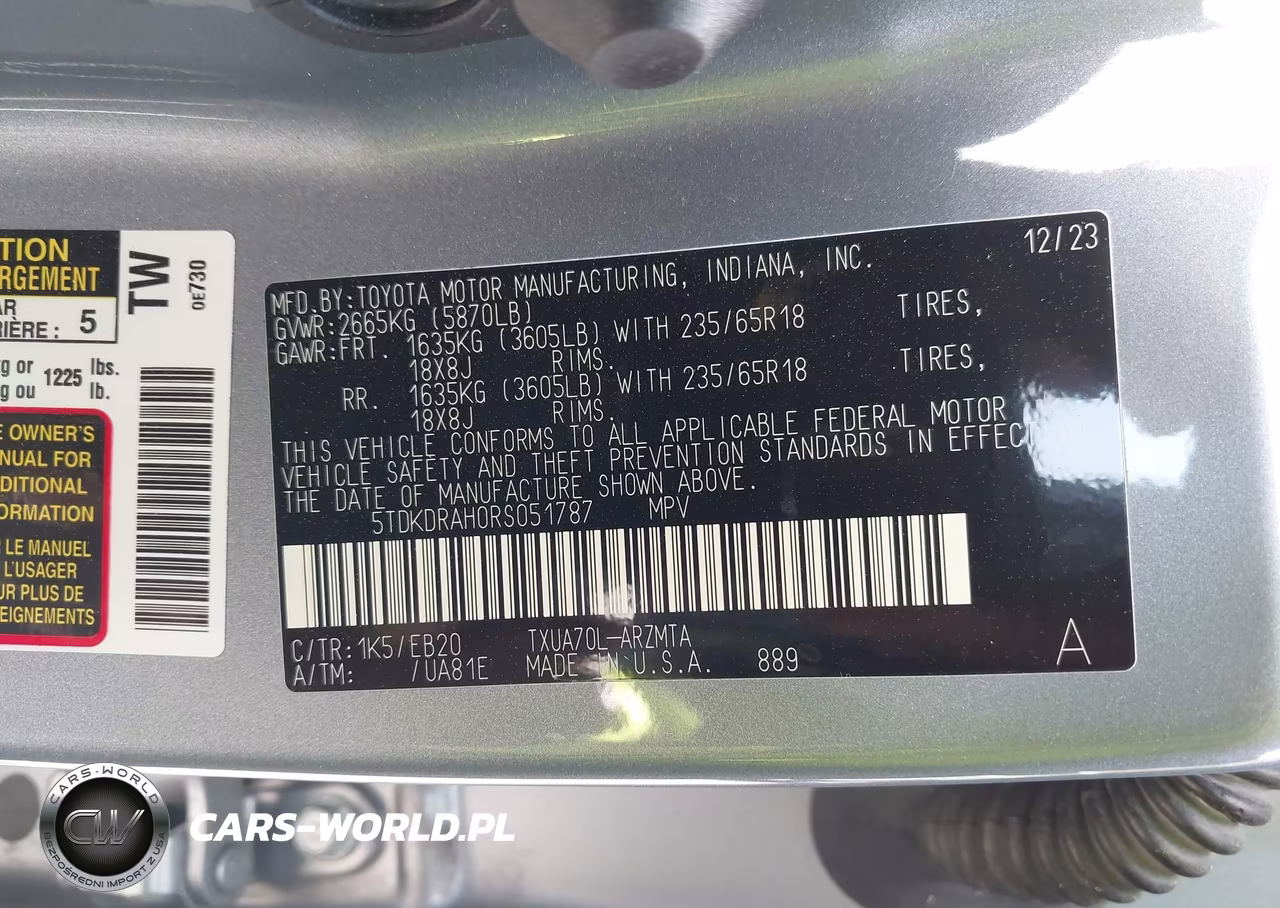2024 Toyota Highlander Xle VIN:5TDKDRAH0RS051787 - 9