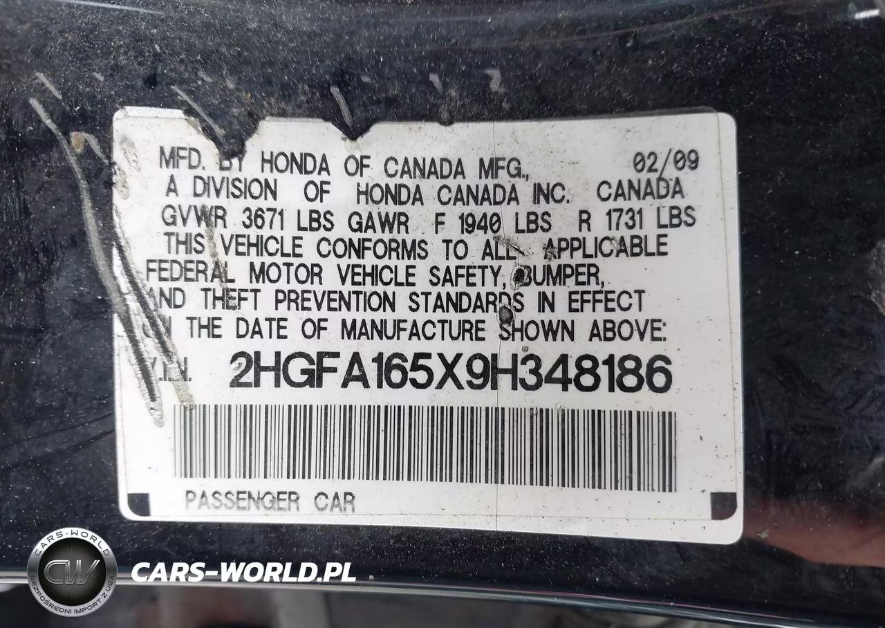 2009 Honda Civic Lx VIN:2HGFA165X9H348186 - 9