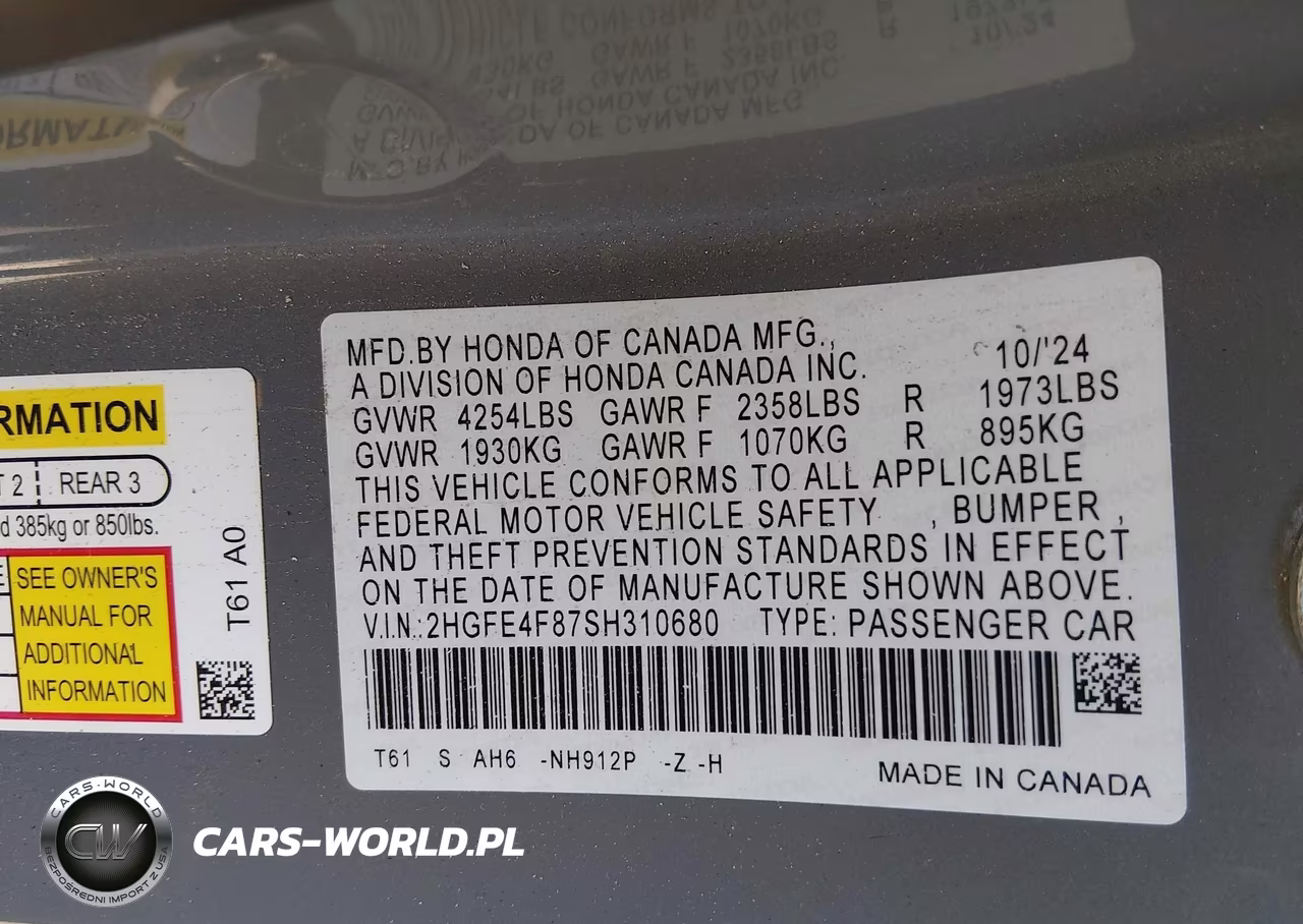 2025 Honda Civic Hybrid Sport-Sport Touring VIN:2HGFE4F87SH310680 - 9