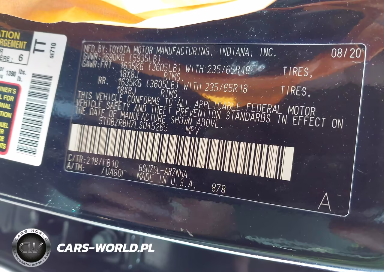 2020 Toyota Highlander Le VIN:5TDBZRBH7LS045265 - 9