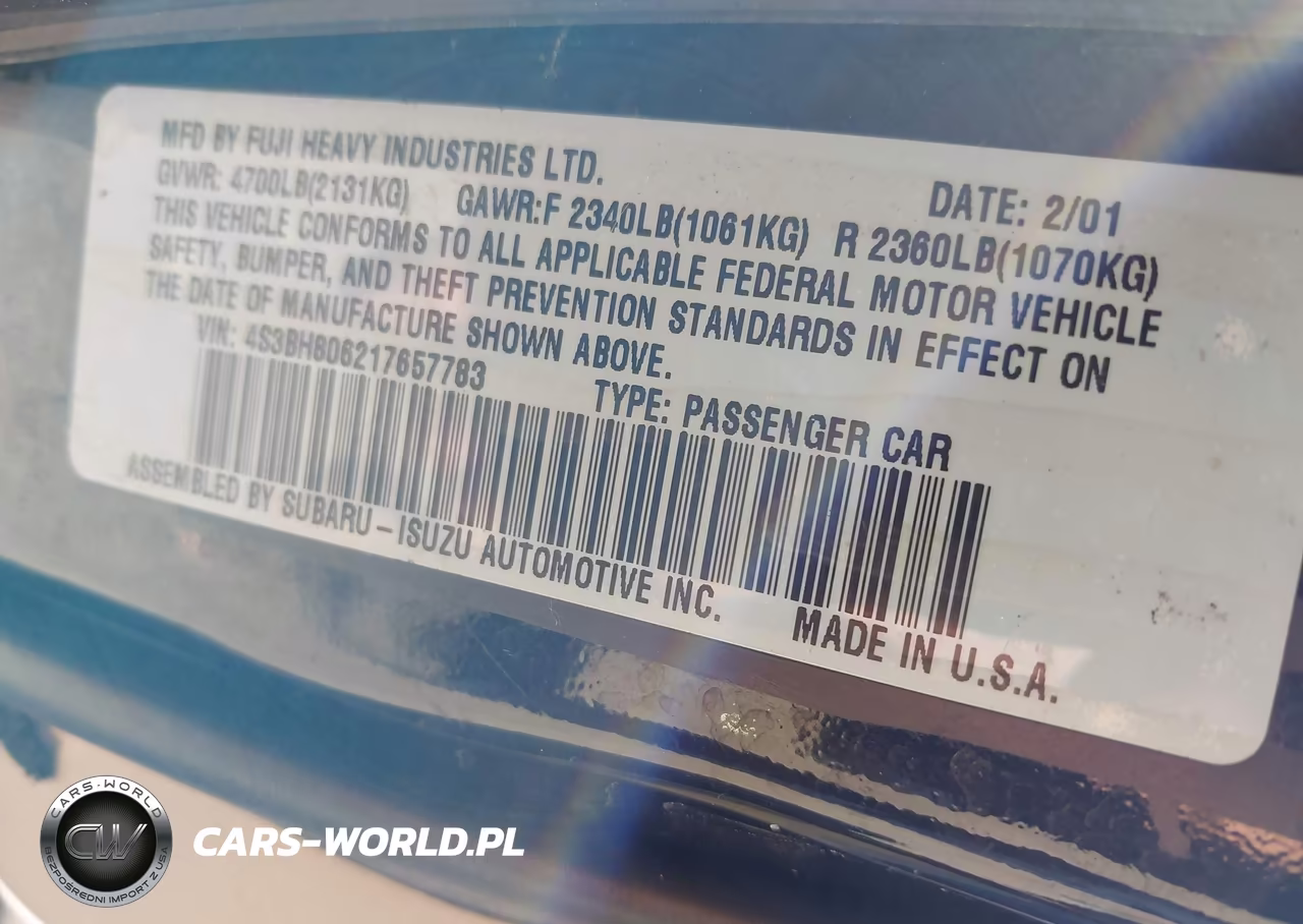 2001 Subaru Outback H6-3.0 VIN:4S3BH806217657783 - 9