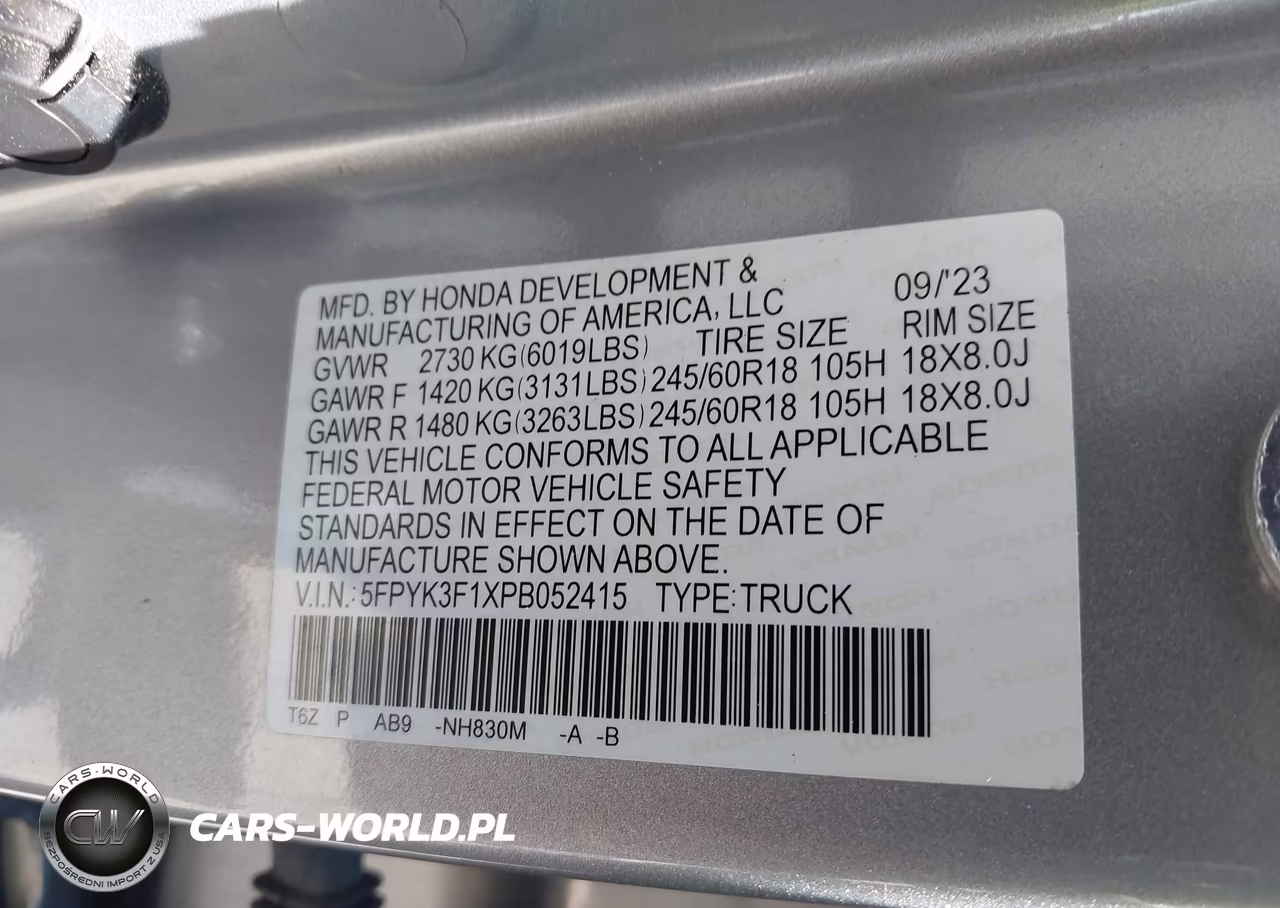 2023 Honda Ridgeline Sport VIN:5FPYK3F1XPB052415 - 9