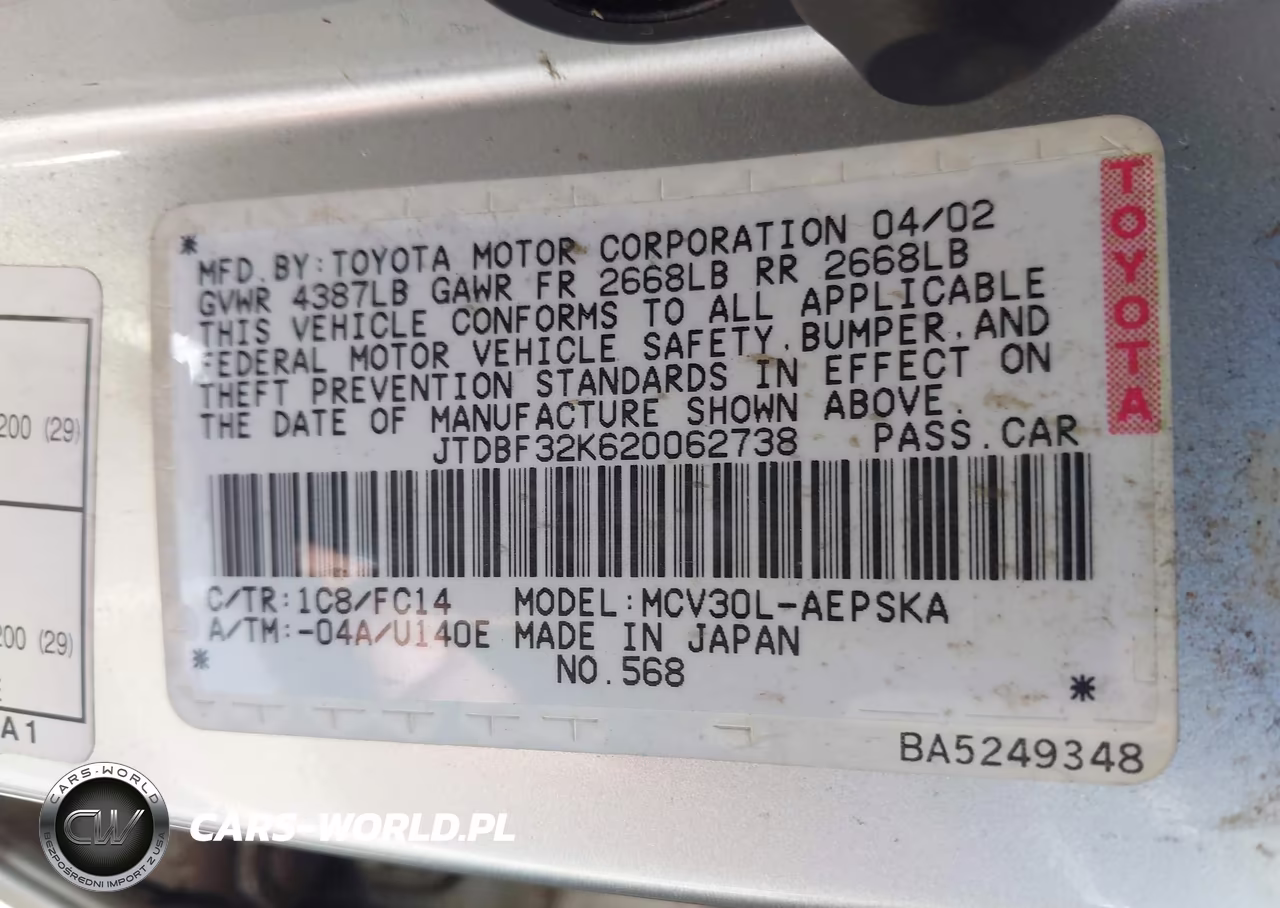 2002 Toyota Camry VIN:JTDBF32K620062738 - 9