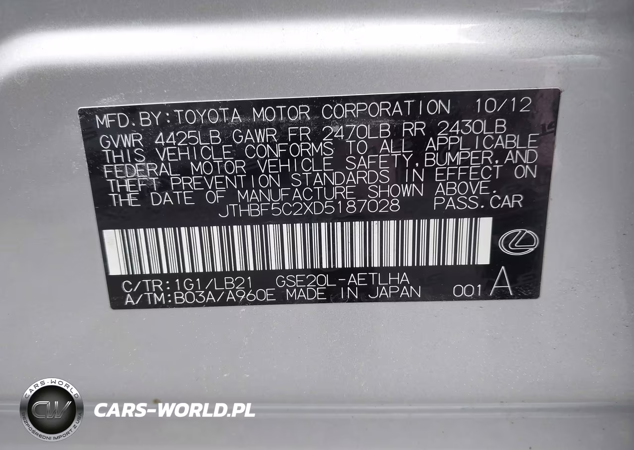 2013 Lexus Is 250 VIN:JTHBF5C2XD5187028 - 9