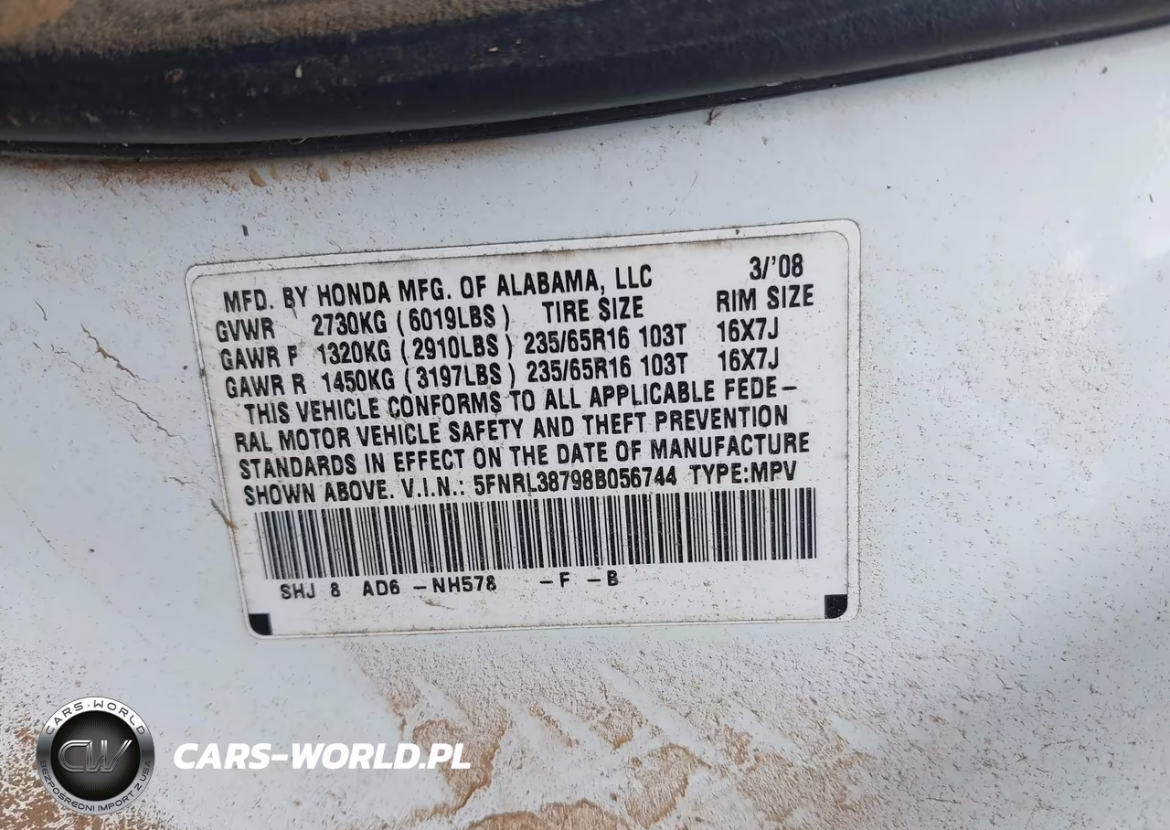2008 Honda Odyssey Ex-L VIN:5FNRL38798B056744 - 9
