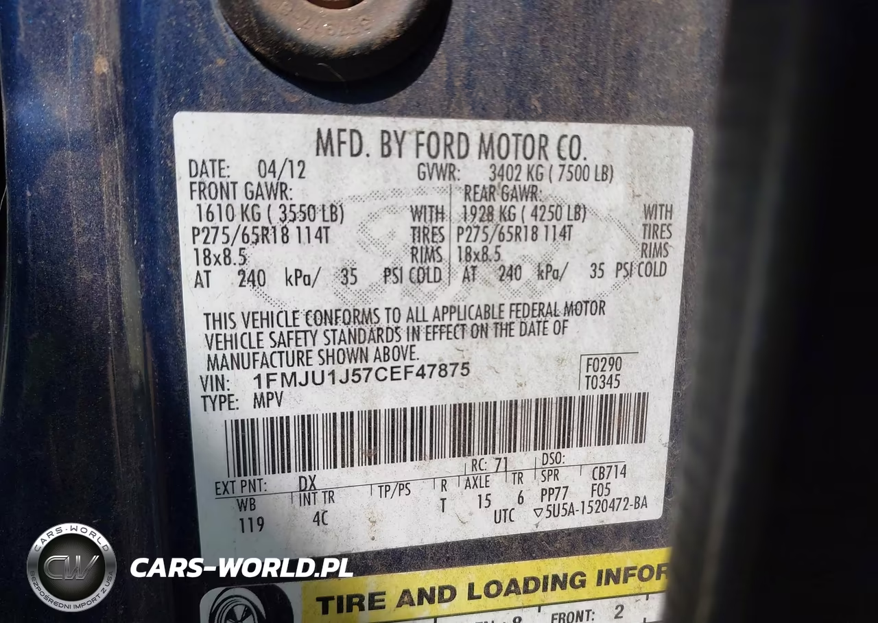 2012 Ford Expedition Xlt VIN:1FMJU1J57CEF47875 - 9