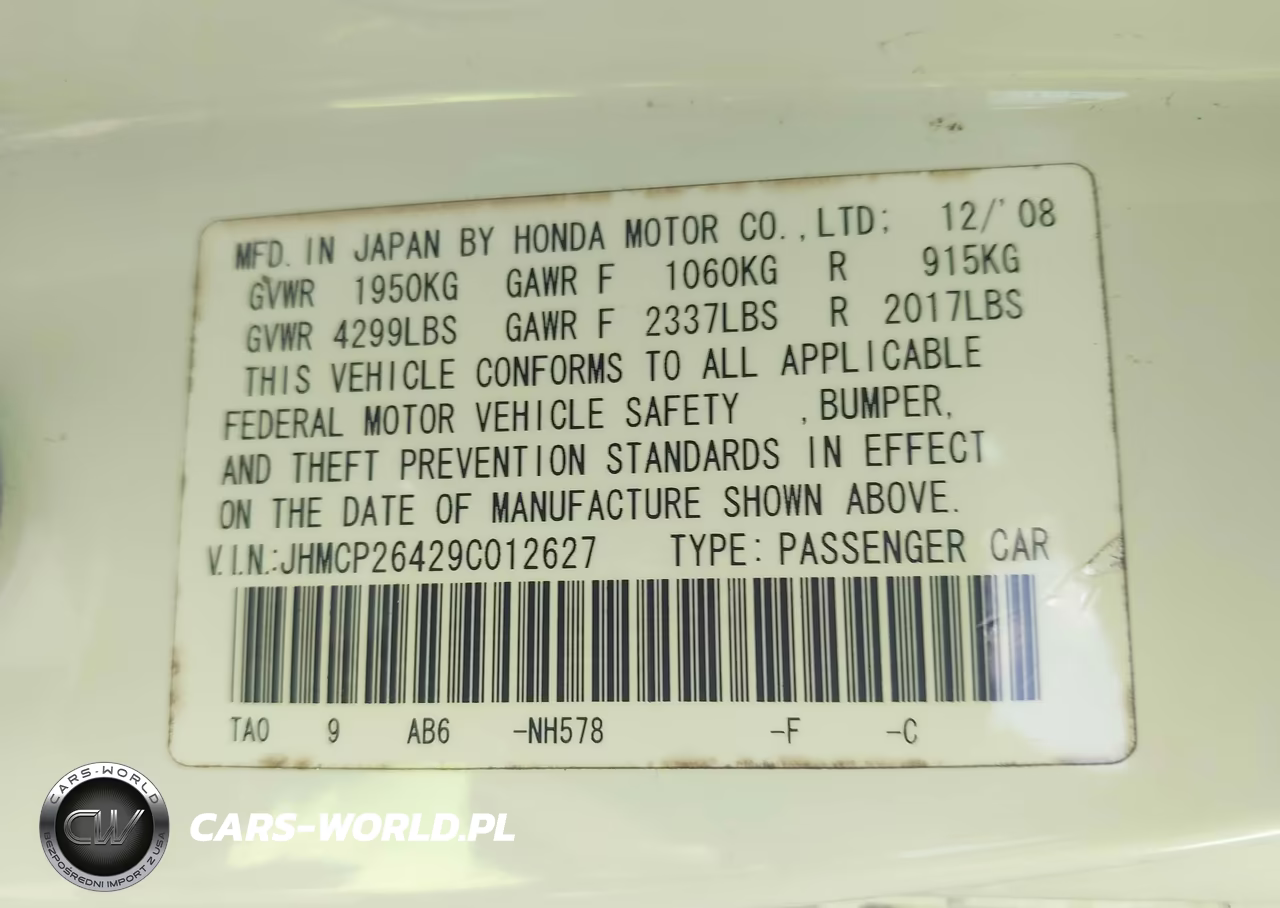 2009 Honda Accord 2.4 Lx-P VIN:JHMCP26429C012627 - 9