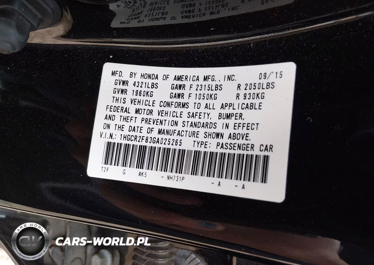 2016 Honda Accord Ex-L VIN:1HGCR2F83GA025265 - 9