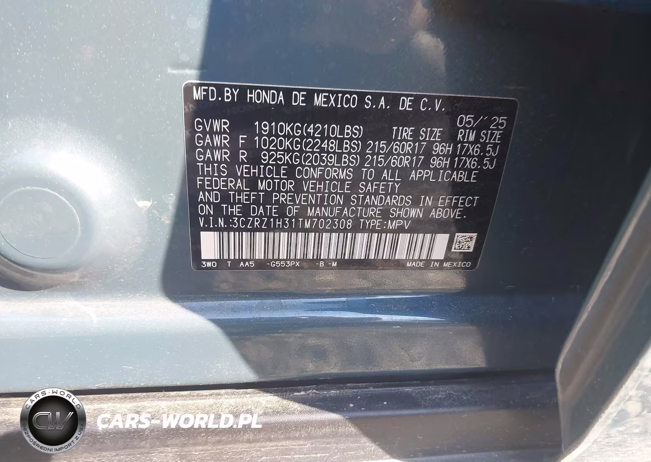 2026 Honda Hr-V 2Wd Lx VIN:3CZRZ1H31TM702308 - 9