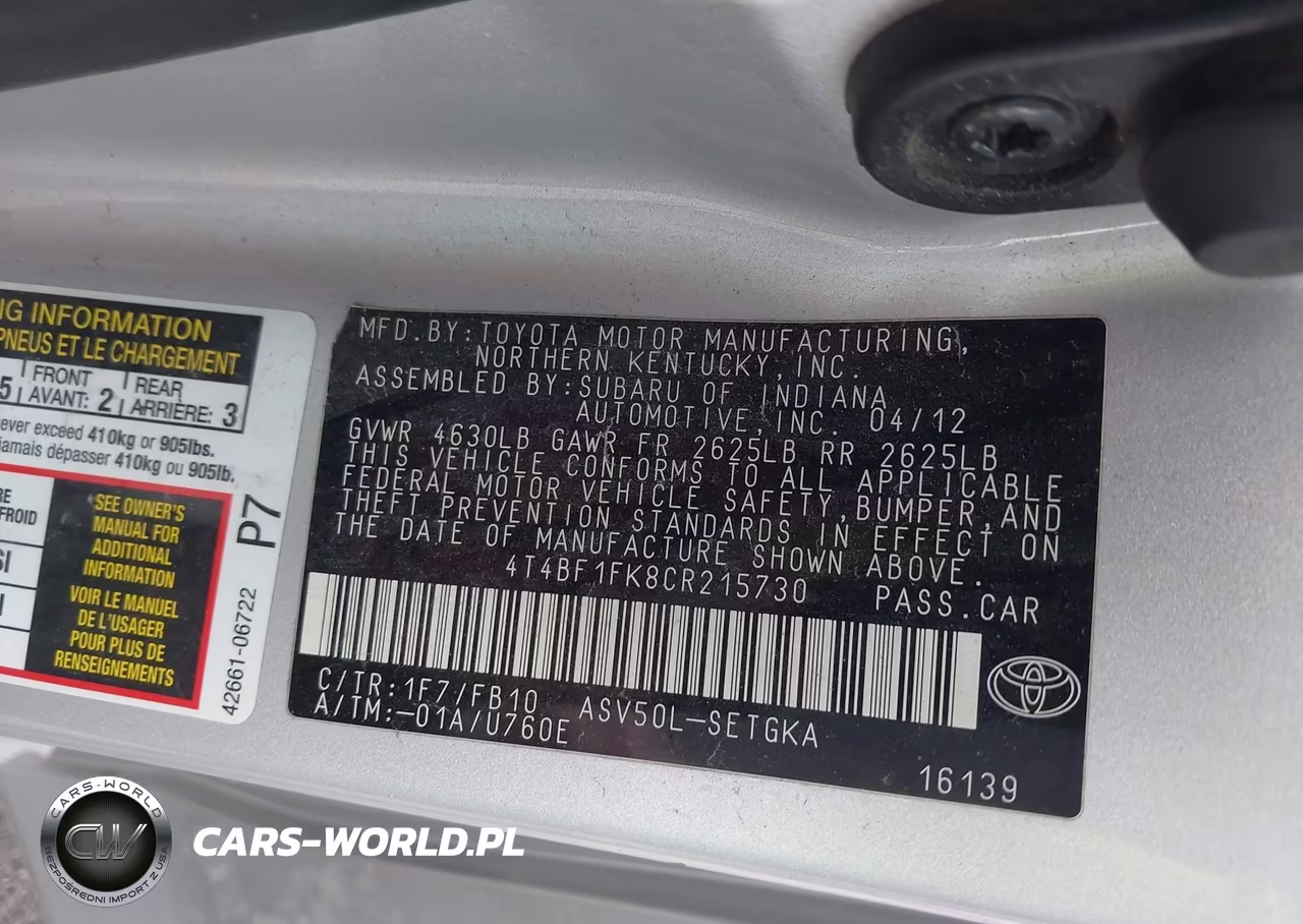 2012 Toyota Camry Xle VIN:4T4BF1FK8CR215730 - 9
