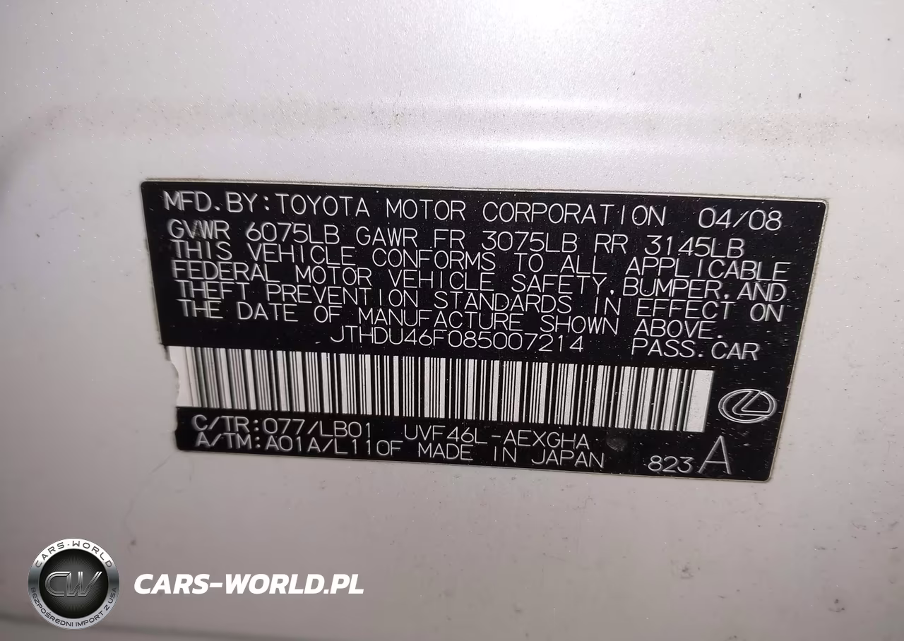 2008 Lexus Ls 600H VIN:JTHDU46F085007214 - 9