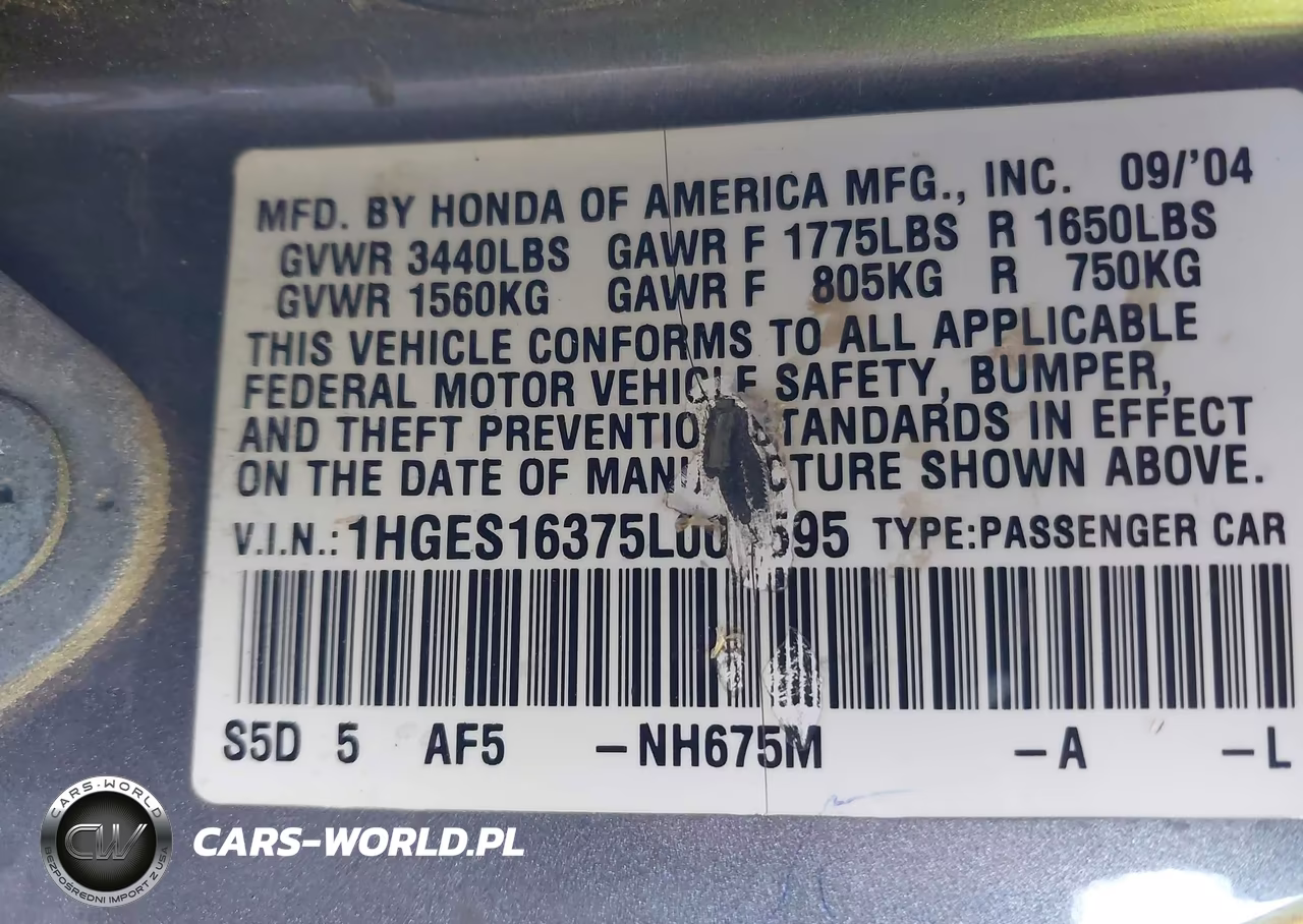 2005 Honda Civic Vp VIN:1HGES16375L001595 - 9