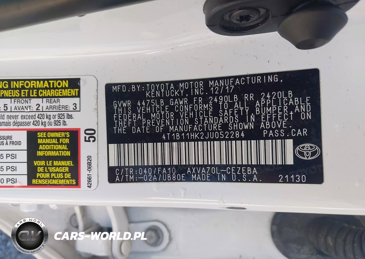 2018 Toyota Camry L VIN:4T1B11HK2JU052284 - 9