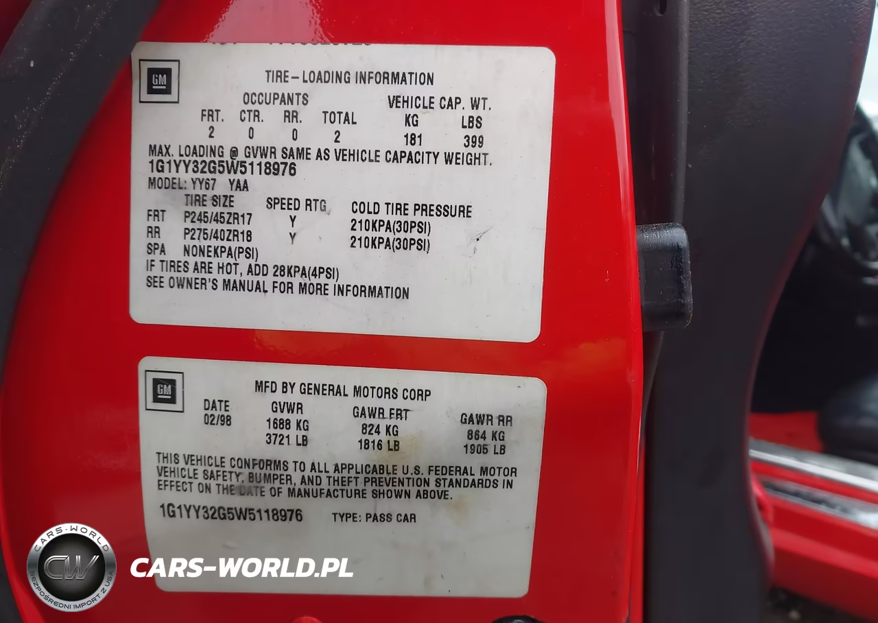 1998 Chevrolet Corvette VIN:1G1YY32G5W5118976 - 9