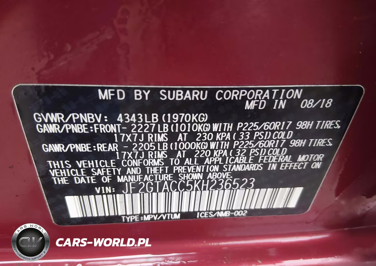 2019 Subaru Crosstrek 2.0I Premium VIN:JF2GTACC5KH236523 - 9