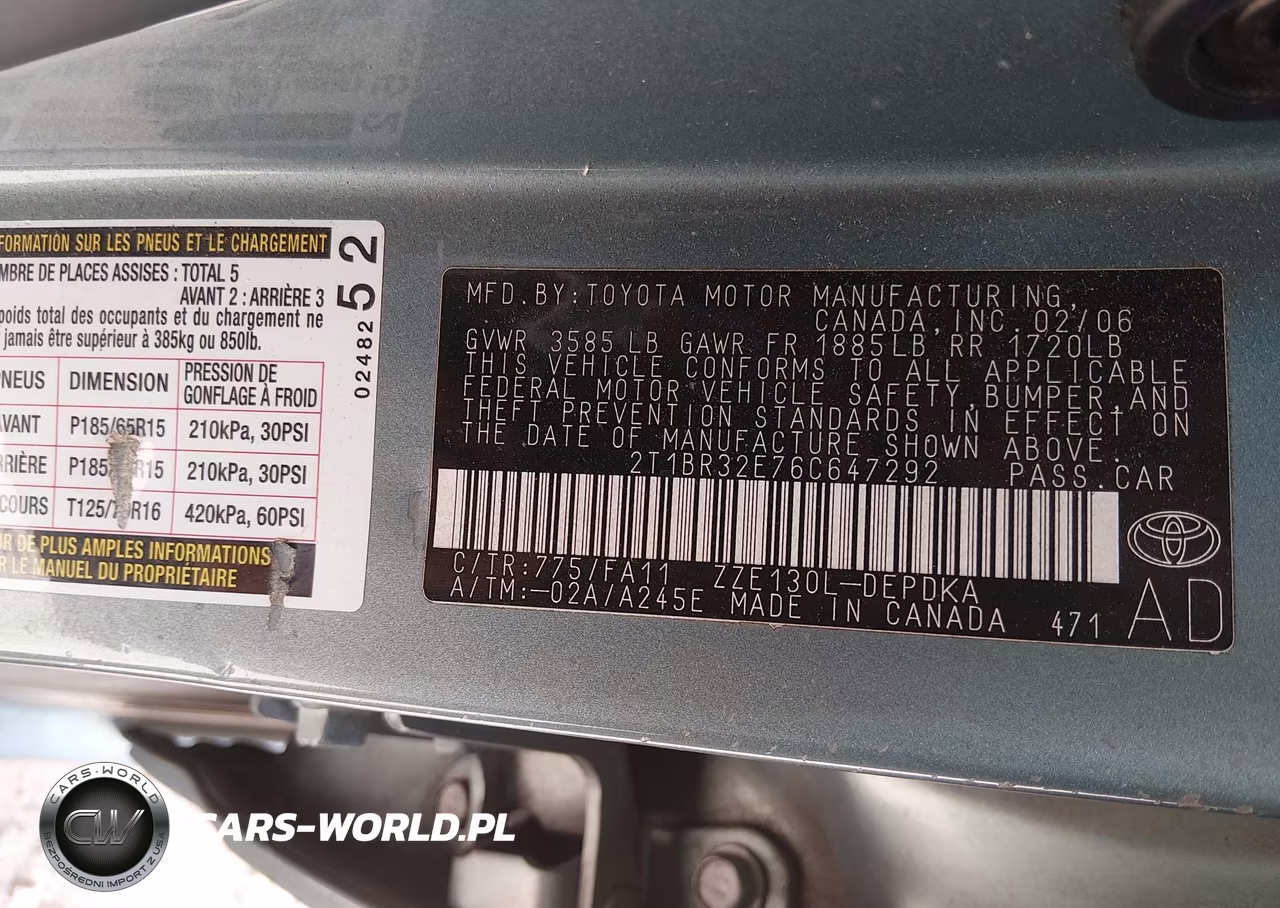 2006 Toyota Corolla Ce VIN:2T1BR32E76C647292 - 9